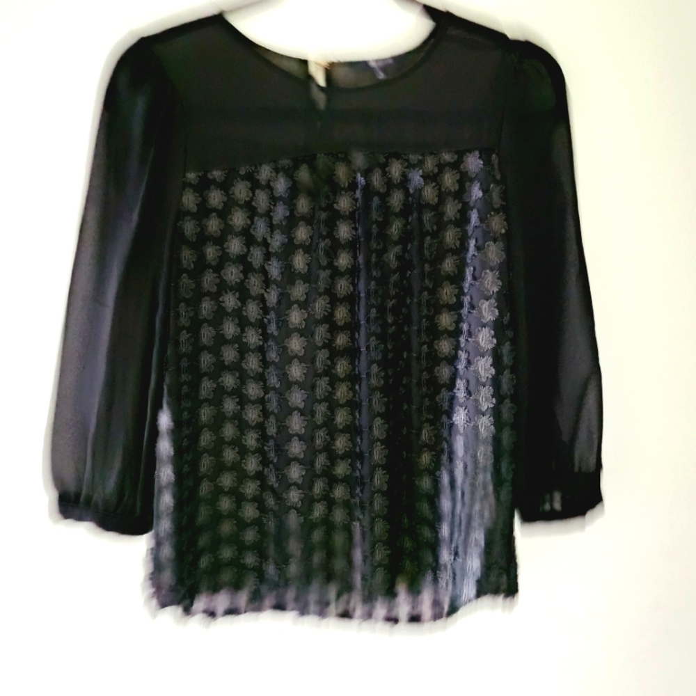 MADEWELL  semi sheer black top, floral